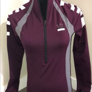 PINK Victoria's Secret Maroon & Gray Half-Zip Performance Top